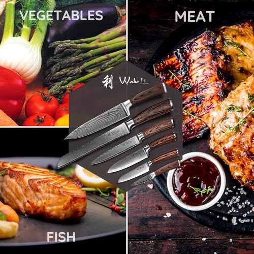 Wakoli EDIB 6-Piece Set: 67-layer Damascus knives, VG10 core, ergonomic design, professional-grade kitchen set.