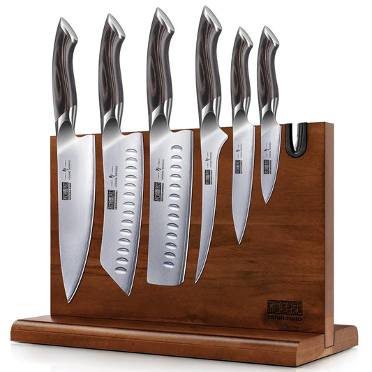 HOSHANHO 7-Piece Set: magnetic block knife set, high-carbon stainless steel, ultra-sharp blades, ergonomic handles.