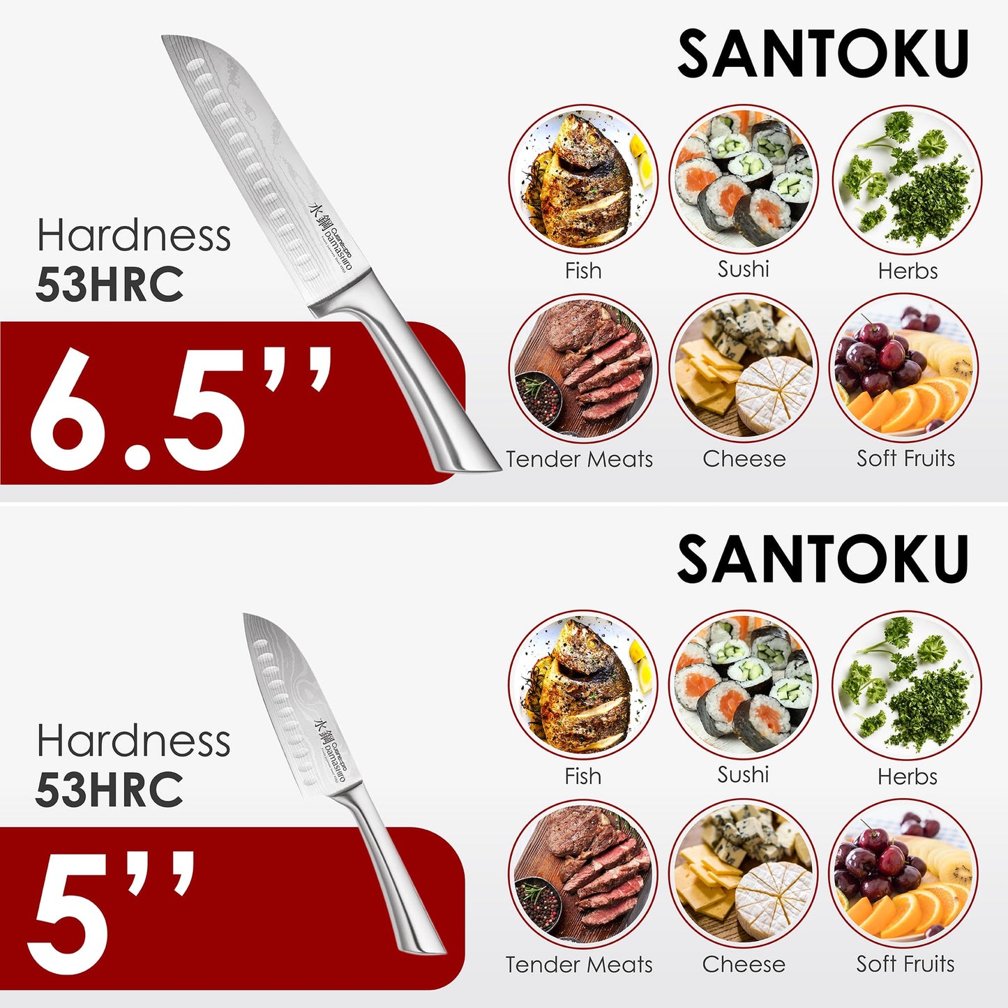 Cuisine::pro Damashiro 10-Piece Set: premium Japanese steel knives, Damascus-style blades, acacia wood block with glass window.