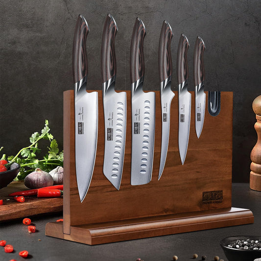 HOSHANHO 7-Piece Set: magnetic block knife set, high-carbon stainless steel, ultra-sharp blades, ergonomic handles.